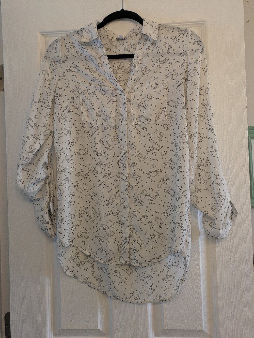 White Celestial Animal Constellation Women's Button-Up Blouse
